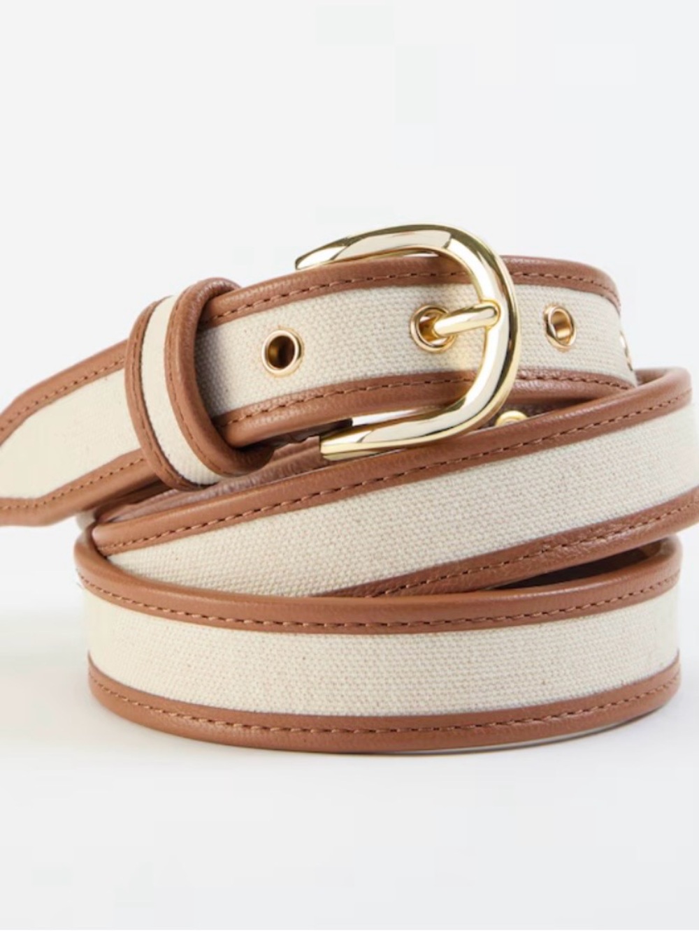 J Jill - Classic Cream Canvas Belt with Tan Trim